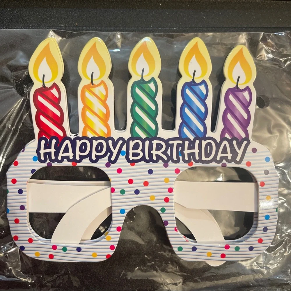 12~Colorful Funky Happy Birthday Cake Glasses w/candles party gag gift 6 1/2”
